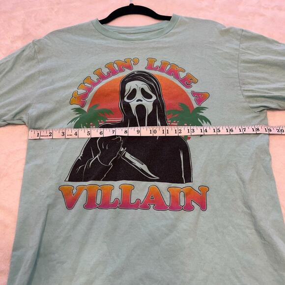 Ghost Face Scream Halloween Themed Turquoise Short Sleeve Tee Shirt - Picture 2 of 5